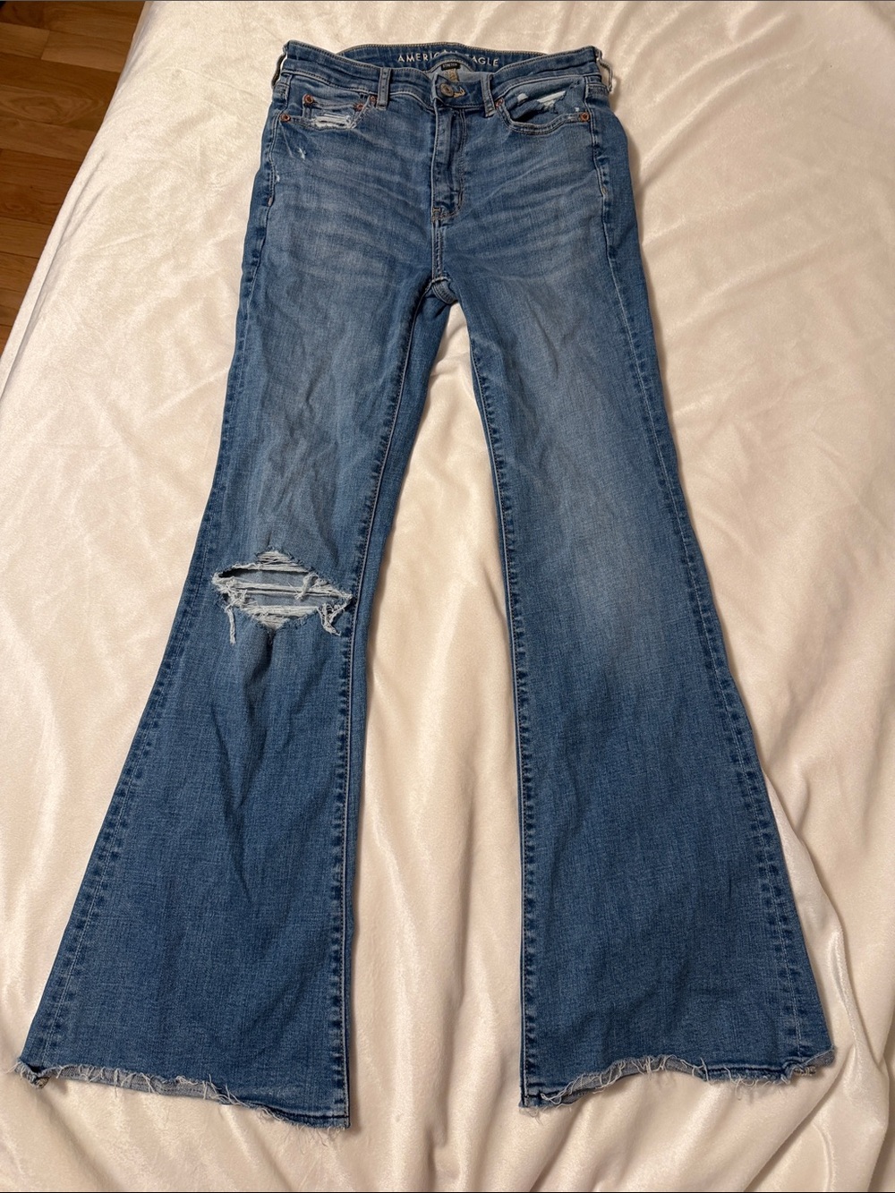 American Eagle Outfitters Medium Blue Distressed Flare Jeans